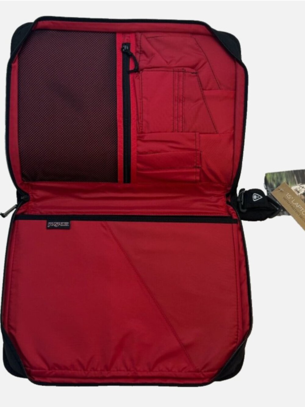 JanSport Career Bag First Class 15'' Laptop 10x14.7x1" Black/Red Tape New